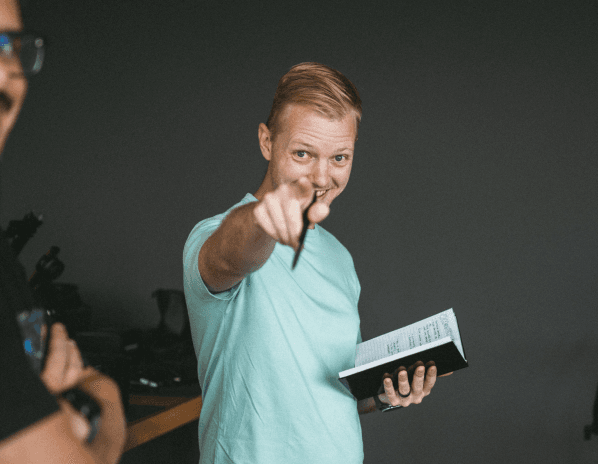 iKhokha employee pointing at camera