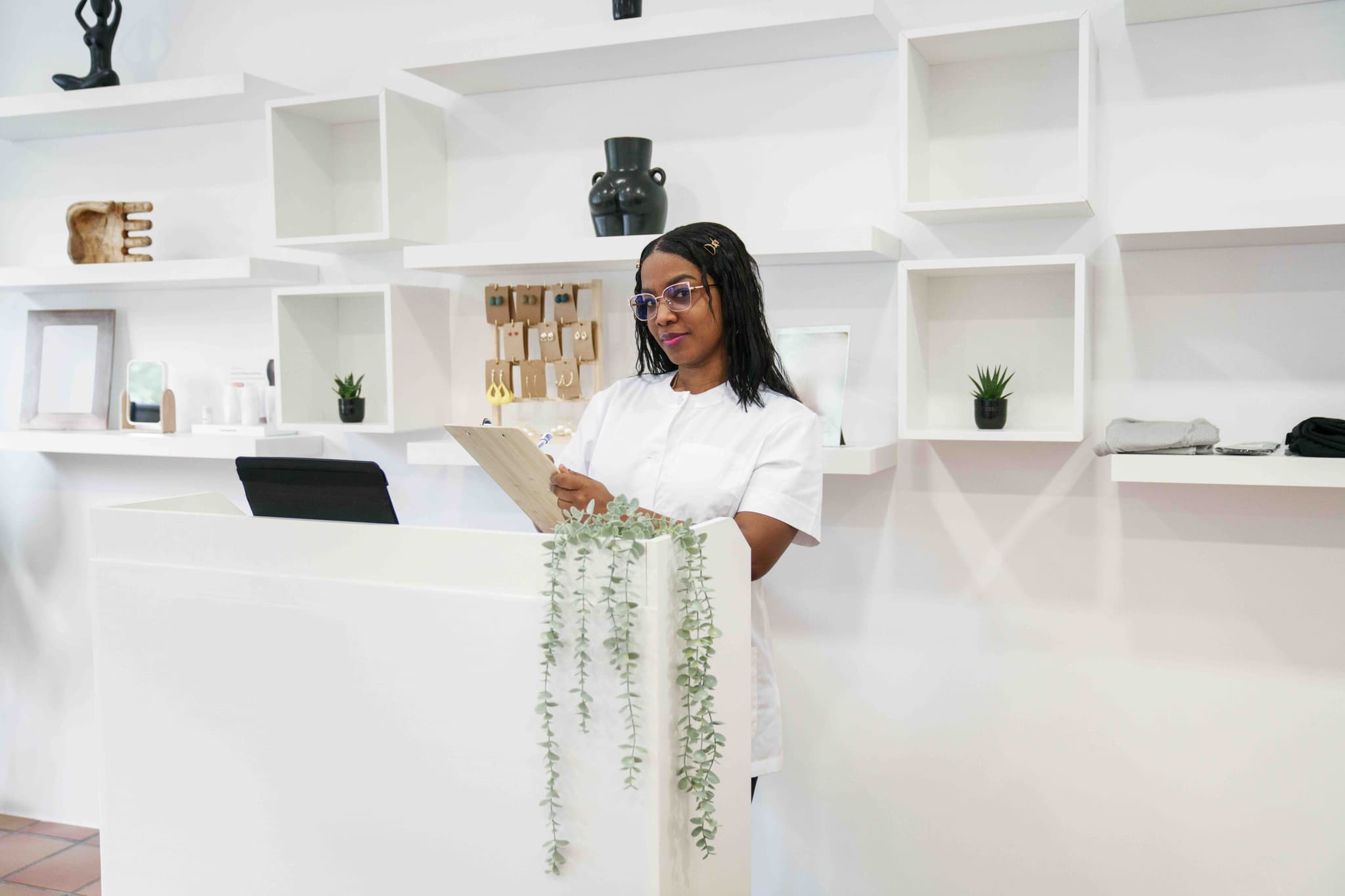 beautician taking notes in spa